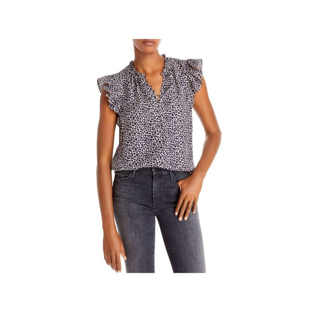 REBECCA TAYLOR Womens Navy 1/2 Button Mock Neck Cap Sleeve Wear To Work Top 0